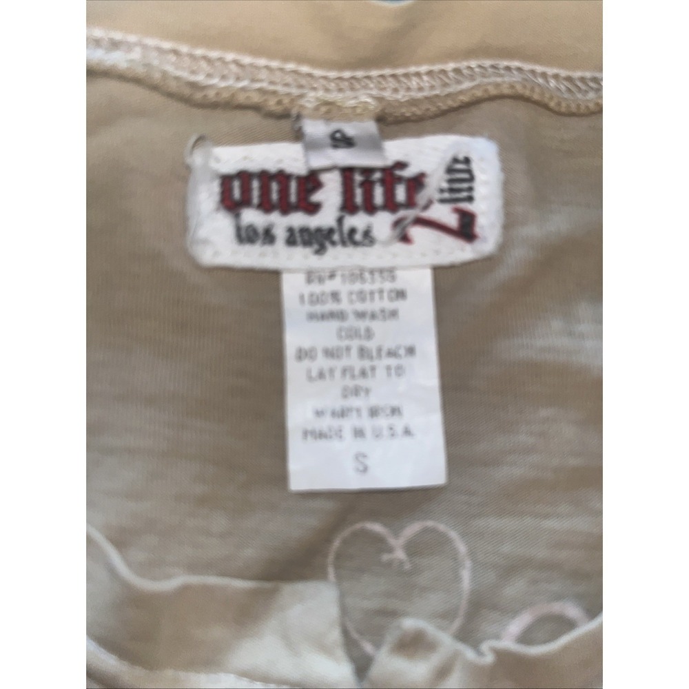 One Life 2 Live Shirt Size Small Tan Long Sleeve Made In USA Y2K Skull - Picture 4 of 7